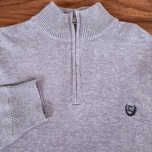 Chaps‎ Mens Grey Quarter Zip Mock Neck Sweater Pullover Logo Size M